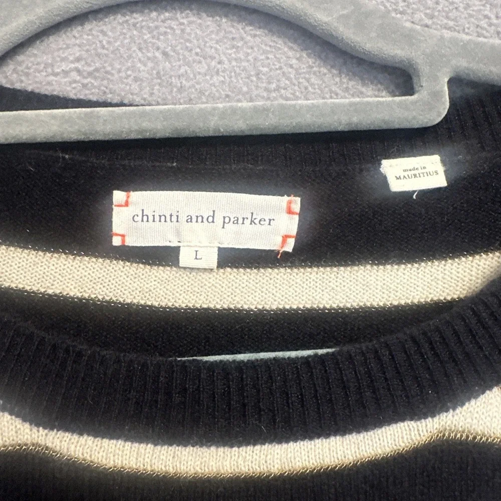 Chinti & Parker 100% Cashmere Striped Crewneck Sweater Size L Nautical *read*